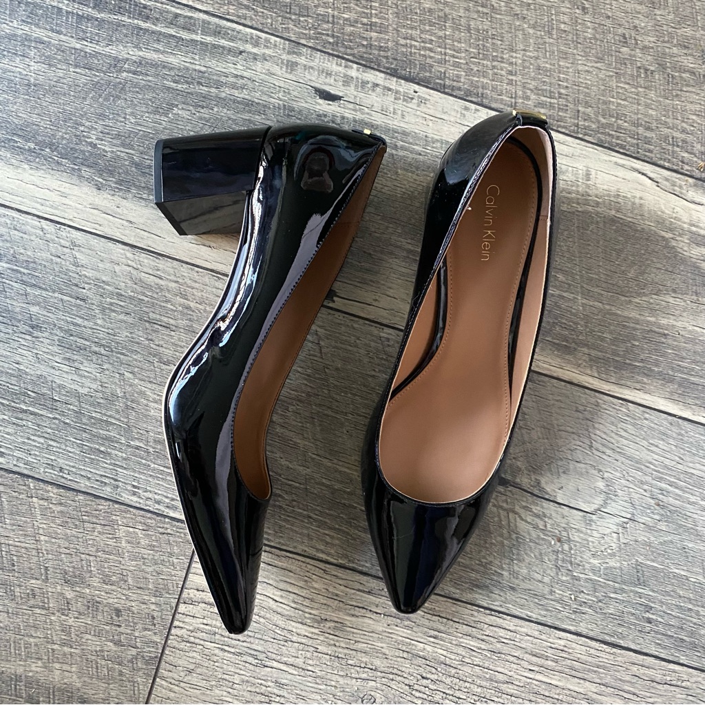 Nwt Calvin Klein Natalynn Black Patent Pump Classic Shinny Block Heel Size 11